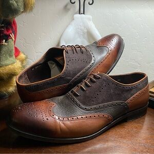 Jared Lang brown Italian leather suede wingtip oxford brogues Mens 45 US-11 GUC